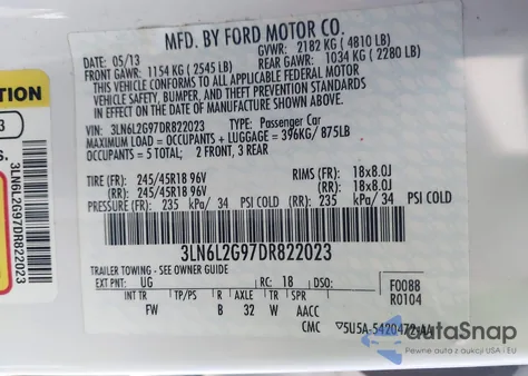 2013 Lincoln Mkz из США, поврежденный, VIN 3LN6L2G97DR822023